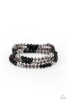 Infused with faceted silver beads, a glamorous collection of sparkly black crystals and smoky beads are threaded along stretchy bands around the wrist, creating glittery layers.

Sold as one set of three bracelets. Cheap Silver Beaded Bracelets With Black Beads, Cheap Black Beaded Bracelet, Affordable Black Beaded Bracelets, Cheap Black Edgy Bracelets, Cheap Black Festival Bracelets, Cheap Edgy Black Bracelets, Cheap Sporty Black Beaded Bracelets, Cheap Casual Black Beaded Bracelets, Cheap Black Beaded Bangle Bracelets