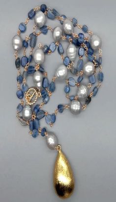 Pearl Statement Necklace, Long Necklaces, Necklace Ideas, Pearl Necklaces, Blue Kyanite, Bead Jewellery, Gold Plated Necklace, Bead Jewelry, Gold Pendant Necklace