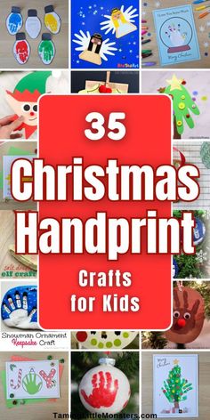 Collage of different Christmas themed handprint crafts with a text overlay Christmas Handprint Crafts, Christmas Handprint, Elf Crafts, Handprint Christmas, Keepsake Crafts, Christmas Crafts For Kids To Make, Preschool Class, Hand Prints, Handprint Craft