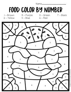 the color by number worksheet for kids to learn how to draw food and numbers