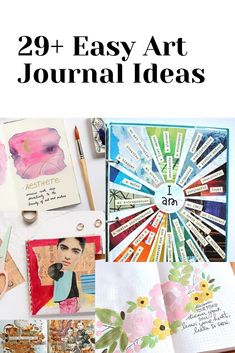 an open book with the title 29 + easy art journal ideas on it and pictures