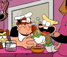 an image of cartoon characters eating food