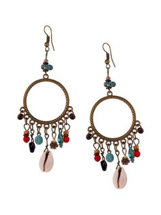 a pair of earrings with beads and charms