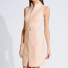 Nwt Double Side Zipper Belt Beige Sleeveless Office Dress, Chic Office Midi Dress With Lining, Sleeveless Beige Dress For Office, Chic Lined Midi Dress For Work, Beige Sheath Mini Dress For Work, Beige Sheath Midi Dress For Workwear, Beige Sheath Dress For Office, Chic Lined Dresses For Work, Lined Midi Dress For Work