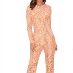 Full Lace Jumpsuit From House Of Cb New With Tags Xs In A Beautiful Peach Color! Lace Jumpsuit, House Of Cb, Peach Color, Jumpsuit, Tags, Lace, Pink, Women Shopping, Color