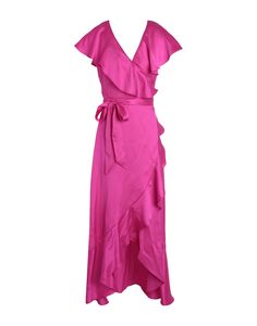 TOPSHOP  | Fuchsia Women‘s Midi Dress  | YOOX What To Wear To A Wedding, Deep Neckline, Dress Satin, Ralph Lauren Outfits, Womens Midi Dresses, Sustainable Fashion, What To Wear, Ruffles, Designer Dresses