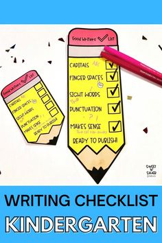 the writing checklist is on top of a paper with a pencil