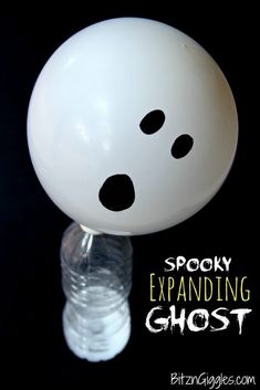 a white balloon with black dots on it and the words spooky explaining ghost