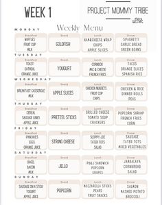 the week 1 project mommy tribe menu