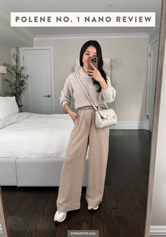 detailed review of the Polene Paris No. 1 Nano bag including what fits inside, my favorite features and a few outfits I've paired it with // white purse outfit ideas Grey Bag Outfit, Polene Numero Un Nano, White Bag Outfit, Petite Style Outfits, Mango Coats, Purse Outfit, Crafted Bag, Extra Petite, White Purses