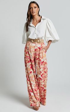 Amalie The Label - Lorete Linen Blend High Rise Wide Leg Pants in Sienna Print Basic Black Dress, Neon Outfits, Bachelorette Dress, Spring Maxi Dress, Navy Bridesmaid Dresses, Spring Capsule Wardrobe, Long Sleeve Knit Dress, Workwear Fashion, Pants Style