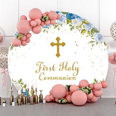 Buy for party ideas banner diy photo decorations backdrops happy birthday backdrop and circle first holy communion blue happy birthday backdrop from Lofaris Backdrop Holy Communion Background, First Communion Backdrop Ideas, Holy Communion Ideas, Holy Communion Decorations, Wedding Arch Diy, Round Backdrops, Round Wedding Arch