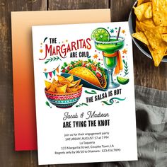 an image of a mexican party card with chips and limes on the table next to it