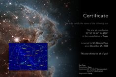 an image of the sky with stars in it and a certificate for being awarded by nasa