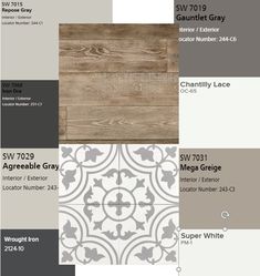 several different shades of wood and tile with the words, sw 709 gry