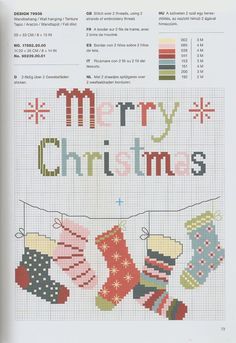 a cross stitch christmas card with stockings and mittens