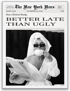 the new york news cover features a woman in a bathrobe reading a newspaper