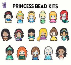 the princess bead kit is shown in different styles and sizes, including girls with long hair