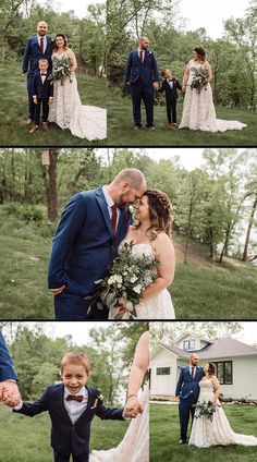 the bride and groom are posing for pictures together