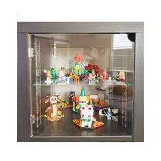 a display case filled with lots of toys