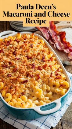 a casserole dish with macaroni and cheese in it on a table