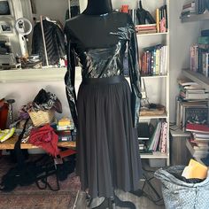 Sad You See This One Go Never Worn Black Latex Shaper Wear With An Iridescent Glow In The Sunlight. Looks Cute With Jeans Or Styled Here With A Skirt Black Boots A Must Size Large With Tags. Latex Blouses, Shaper Wear, Wardrobe Black, Naked Wardrobe, Skirt Black, Wearing Black, Long Sleeve Top, Black Boots, Long Sleeve Tops