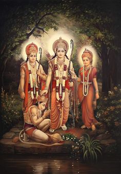 an oil painting on canvas of hindu deities