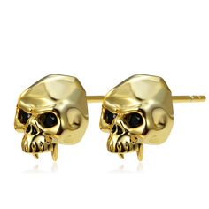 Golden Skull Studs - Gnoce.com Black Stones, Jewelry Tags, Skull Jewelry, Sterling Silver Stud Earrings, Skull Earrings, Vermeil Jewelry, Earring Crafts, Silver Stud Earrings, Skull Ring