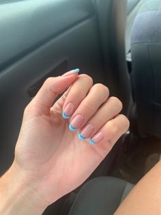 Double French Dip Nails, French Tip With Color Line Under, Blue Outlined French Tip Nails, Two Tone French Tip Nails Blue, 2 Colour French Tip Nails, French Tips Two Colors, 2 Toned French Tip Nails, Two Tone Blue French Tips, Blue Two Tone Nails