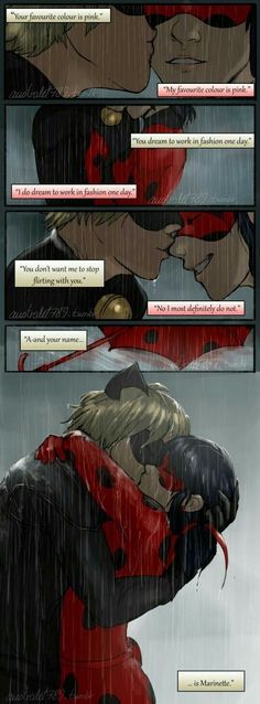 an image of some kind of comic book page with text on it and two people kissing in the rain