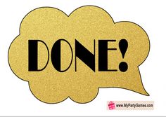 a speech bubble with the word donee written in black and gold foil on it