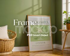 frame and arta mockup psd smart object displayed in front of green wall