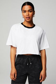 Cotton Slub Cropped Tee Fabletics white female Activewear >> Womens >> Tops >> Short Sleeve T-Shirts >> Short-Sleeve Top regular Everyday/Lounge/Yoga and Studio Female Activewear, Womens Outfits, Tops Short Sleeve, Leggings Shorts, Boxy Tee, Cropped Tee, Skirts With Pockets, Crop Tee, Classic White