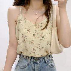 Florals Pattern V-Neck Sexy Casual Tank Top – Nada Outfit Land Chiffon Shirts, Cottagecore Clothes, Shirts Women Fashion, Cute Winter Outfits, Casual Winter Outfits, Casual Tank Tops, Affordable Clothes, Outfits Casuales, Floral Printed