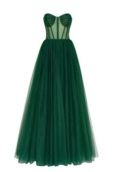 Emerald Green Tulle Maxi Dress with a Corset Bustier - Milla Dress With A Corset, Milla Dresses, Tulle Long Prom Dress, Rose Maxi Dress, Tulle Maxi Dress, Tulle Maxi Skirt, Green Tulle, Dress Weights, Sweetheart Prom Dress