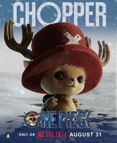 a poster for the movie chopper featuring a teddy bear wearing a red hat with antlers on it