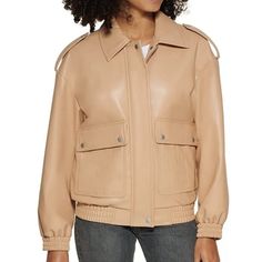 New With Tags Levi’s Blush Color Women’s Bomber Jacket. Chic Solid Leather Jacket With Pockets, Trendy Leather Jacket With Flap Pockets For Winter, Chic Leather Jacket With Flap Pockets For Spring, Collared Leather Jacket For Fall, Chic Spring Leather Jacket With Flap Pockets, Beige Leather Outerwear With Zipper Closure, Chic Fall Leather Jacket With Flap Pockets, Trendy Collared Biker Jacket For Fall, Chic Leather Jacket With Flap Pockets For Fall