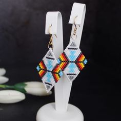 Earrings Patterns, Native American Beaded Earrings, Beaded Earrings Patterns, Earrings Geometric, Native American Beading, Earring Patterns, Gift For Wife, Product Packaging, Gifts For Wife