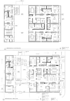 the floor plan for an office building with two floors and three levels, each with different areas