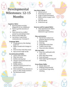 a baby shower checklist with the words developmental milestones 12 - 15 months on it