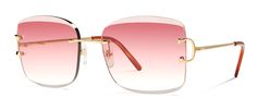 No one does luxury quite like Cartier. Versatile elegance shows through in each design, using luxe materials to create high fashion looks you’ll want to wear…everywhere. These gold-plated rimless frames feature large rectangular, pink-tinted lenses, Cartier’s signature Big C hinge design, and comfortable acetate temple tips adorned with the logo. With flexible silicone nose pads, these sunglasses will be a great fit for medium to wide faces, including those with a low nose bridge. Luxury Rectangular Sunglasses With Metal Frame, Elegant Gold Sunglasses For Summer, Modern Rectangular Sunglasses For Formal Occasions, Designer Rimless Summer Sunglasses, Designer Rimless Sunglasses For Summer, Formal Rimless Sunglasses With Metal Frame, Modern Square Sunglasses For Formal Occasions, Luxury Rimless Sunglasses With Metal Frame, Elegant Summer Sunglasses With Metal Frame