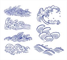 waves and clouds in blue ink on white paper stock photo - getty, image