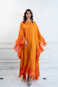 Featuring: Silk fringe Satin fabric Butterfly sleeve caftan Luxurious fringe sleeves and hem Free size... Long Evening Dress With Fringe, Long Fringe Evening Dresses, Spring Long Kaftan With Fringe, Long Sleeve Maxi Dress With Tassels For Party, Party Long Sleeve Maxi Dress With Tassels, Evening Long Dresses With Tassels, Long Evening Dresses With Tassels, Fringe Sleeves, Red Fringe