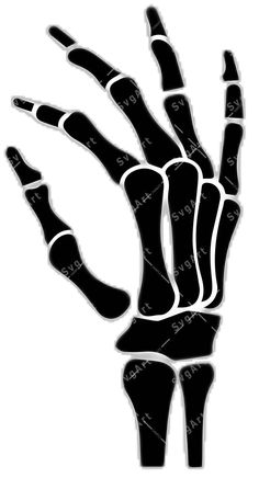 the skeleton hand is shown in black and white