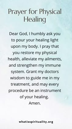 a prayer card with the words prayer for physical health and an image of a blue sky