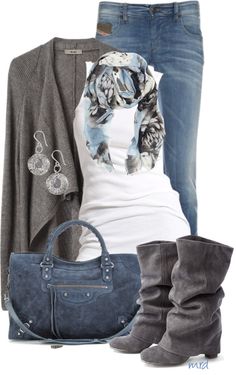 LOVE these boots! Luxury Tops, Mode Shoes, Looks Jeans, Draped Cardigan, Jonathan Saunders, Fall Fashions, Cardigan White, Grey Scarf, Pattern Shirt