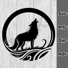 an image of a wolf on the side of a wooden wall with text saying svg files