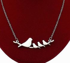 "Four Birds on a Branch Necklace ~ Four Silver tone Birds on a Branch ~ Suspended from an 18\" Silver plated link chain ~ Bird charm measures 2.5\" wide x 3/4\" tall ~ Lobster claw clasp closure ~Hypoallergenic Alloy ~Ships within 24 hours of cleared payment Monday-Saturday" Mom Daughter Jewelry, Silver Chain Anklet, Silver Bird Necklace, Birds On Branch, Birds On A Branch, Large Dangle Earrings, Mama Bird, Baby Birds, Orange City