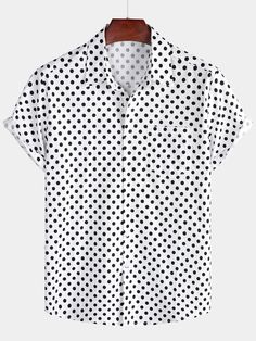 Men's Cotton Casual Polka Dot Summer White Pocket Short Sleeve Shirt Novelty Shirts, Low Low, Summer White, Sun Beach, Pocket Shirt, Beach Travel, Music Festivals, Suit Fashion, Top Fabric