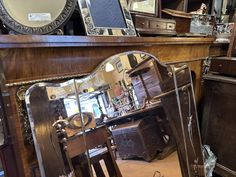 Large Amber Etched Art Deco Mirror